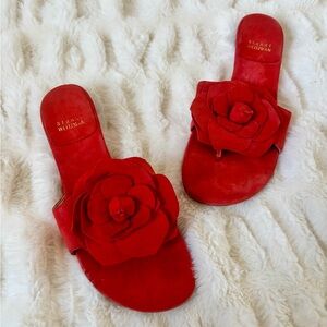 SUART WEITZMAN Suede Rose Sandals - Red/Orange